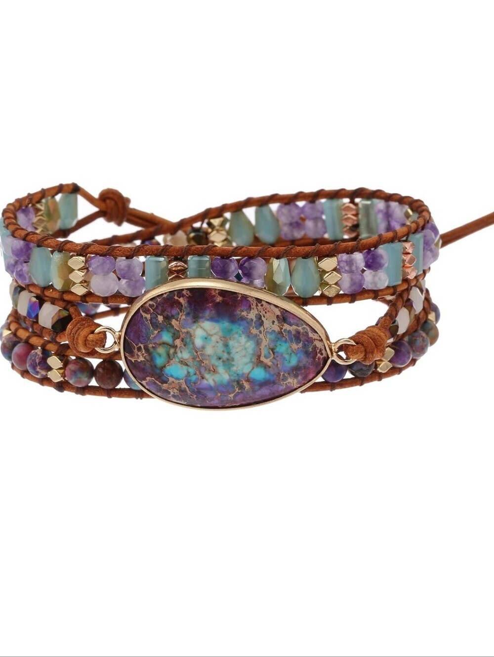 Multi-Strand Purple Turquoise Beaded Wrap Bracelet